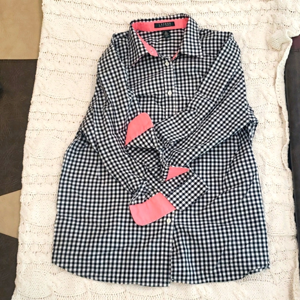 Ralph Lauren button down blouse with accent color at collar and cuffs